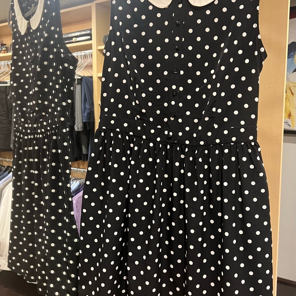 Chic Black Polka Dot Dress with White Collar